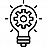 Icono de un engranaje dentro de una lámpara encendida